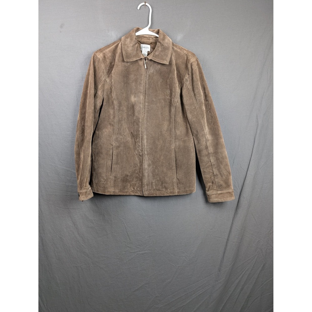 Chicos Suede Leather Zip Front Jacket Brown Size 0 Minimalist Classic